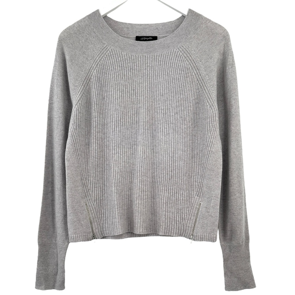 Christopher Fischer Gray Rib Knit Zipper Detail Lightweight Cashmere Sweater XL